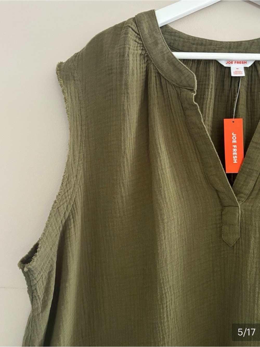 Joe Fresh Women’s Size 1X Olive-Green V-Neck Tank 100% Cotton Casual Top - Picture 3 of 15